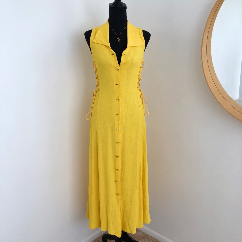 Vintage Yellow Maxi Dress with Button Detail